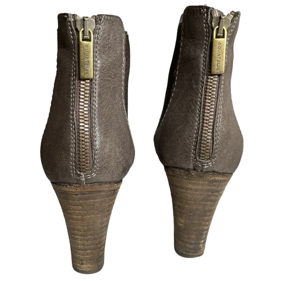 Aquatalia Leather Ankle Boots 6.5 Chelsea Booties Stacked Heel Brown Taupe - Picture 7 of 12